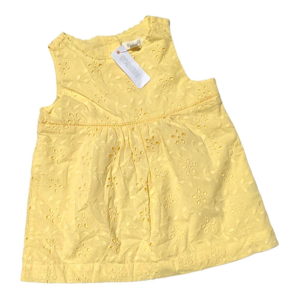 Gymboree Girls S 5-6 Yellow Broderie Anglaise Floral Button Back Blouse